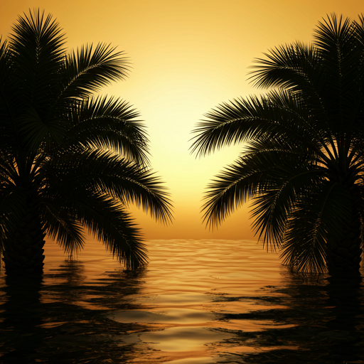 Lush palm oasis with golden backlight